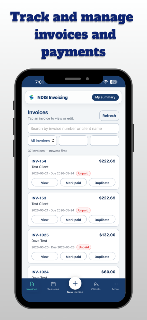 NDIS invoicing app