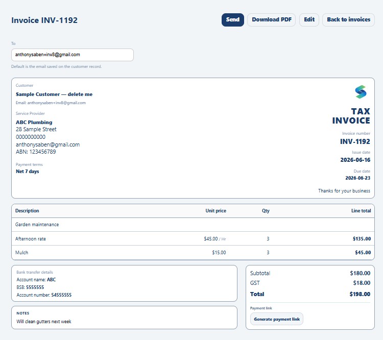 tradie invoicing app invoice